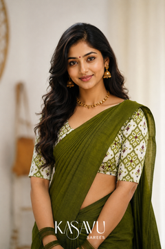 Kasavu Green Powerloom Cotton Saree