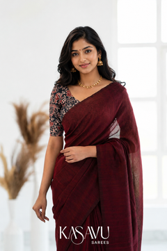 Kasavu Maroon Powerloom Cotton Saree