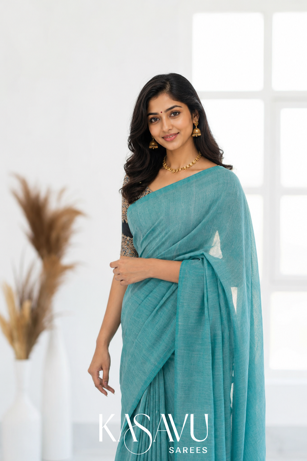 Kasavu Sky Powerloom Cotton Saree