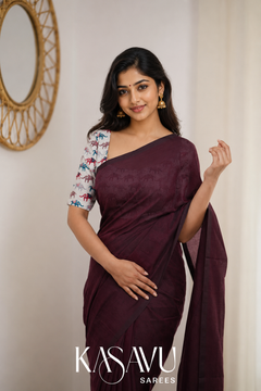 Kasavu Maroon Powerloom Cotton Saree