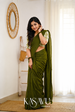 Kasavu Green Powerloom Cotton Saree