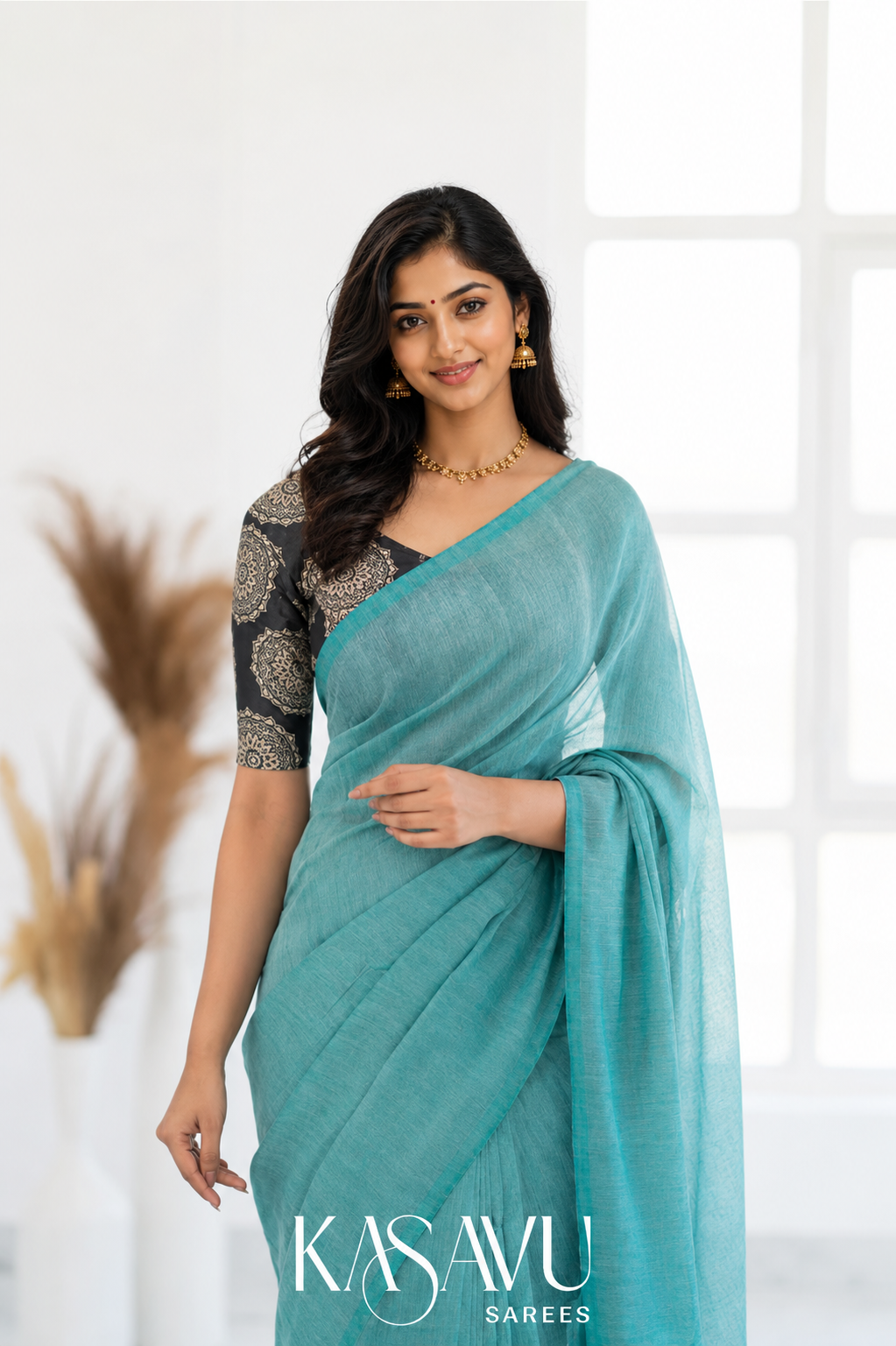 Kasavu Sky Powerloom Cotton Saree