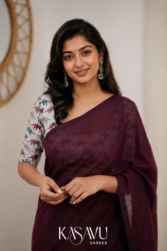 Kasavu Maroon Powerloom Cotton Saree
