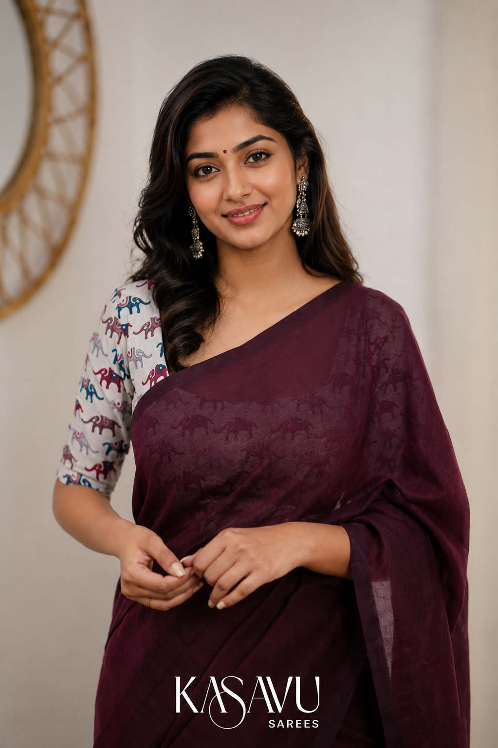 Kasavu Maroon Powerloom Cotton Saree