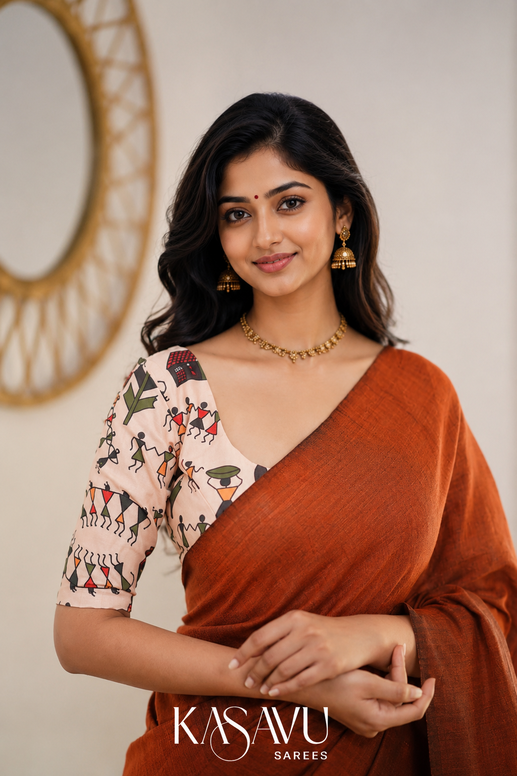 Kasavu Orange Powerloom Cotton Saree