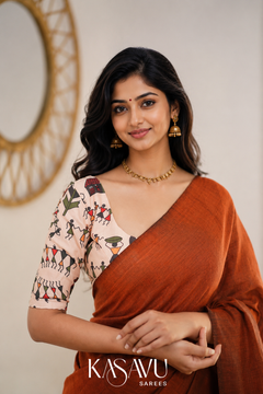 Kasavu Orange Powerloom Cotton Saree