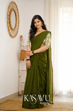Kasavu Green Powerloom Cotton Saree