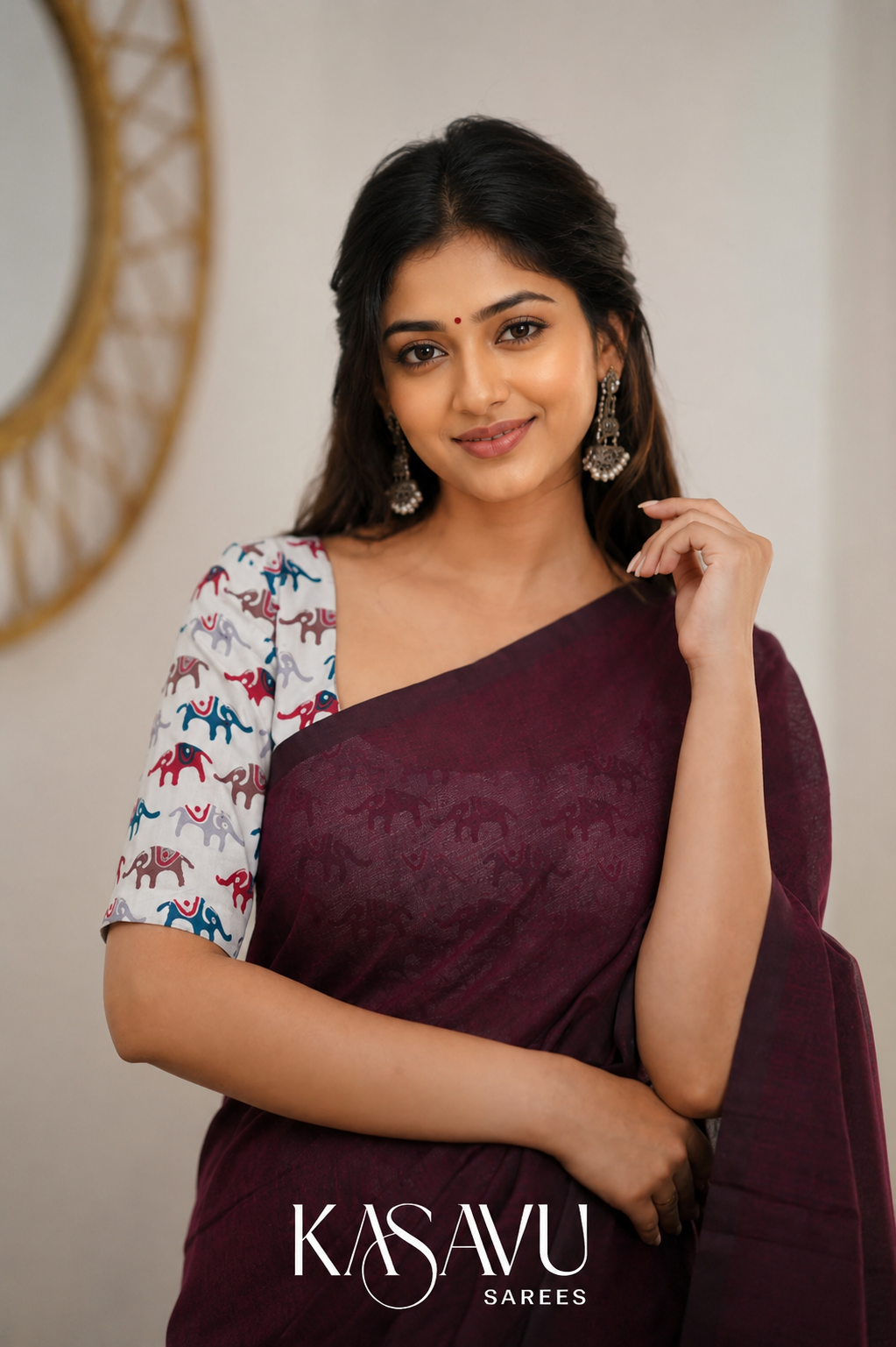 Kasavu Maroon Powerloom Cotton Saree