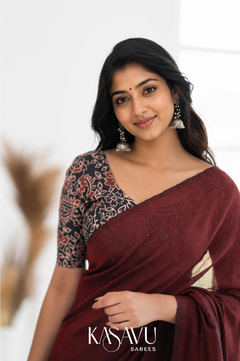 Kasavu Maroon Powerloom Cotton Saree
