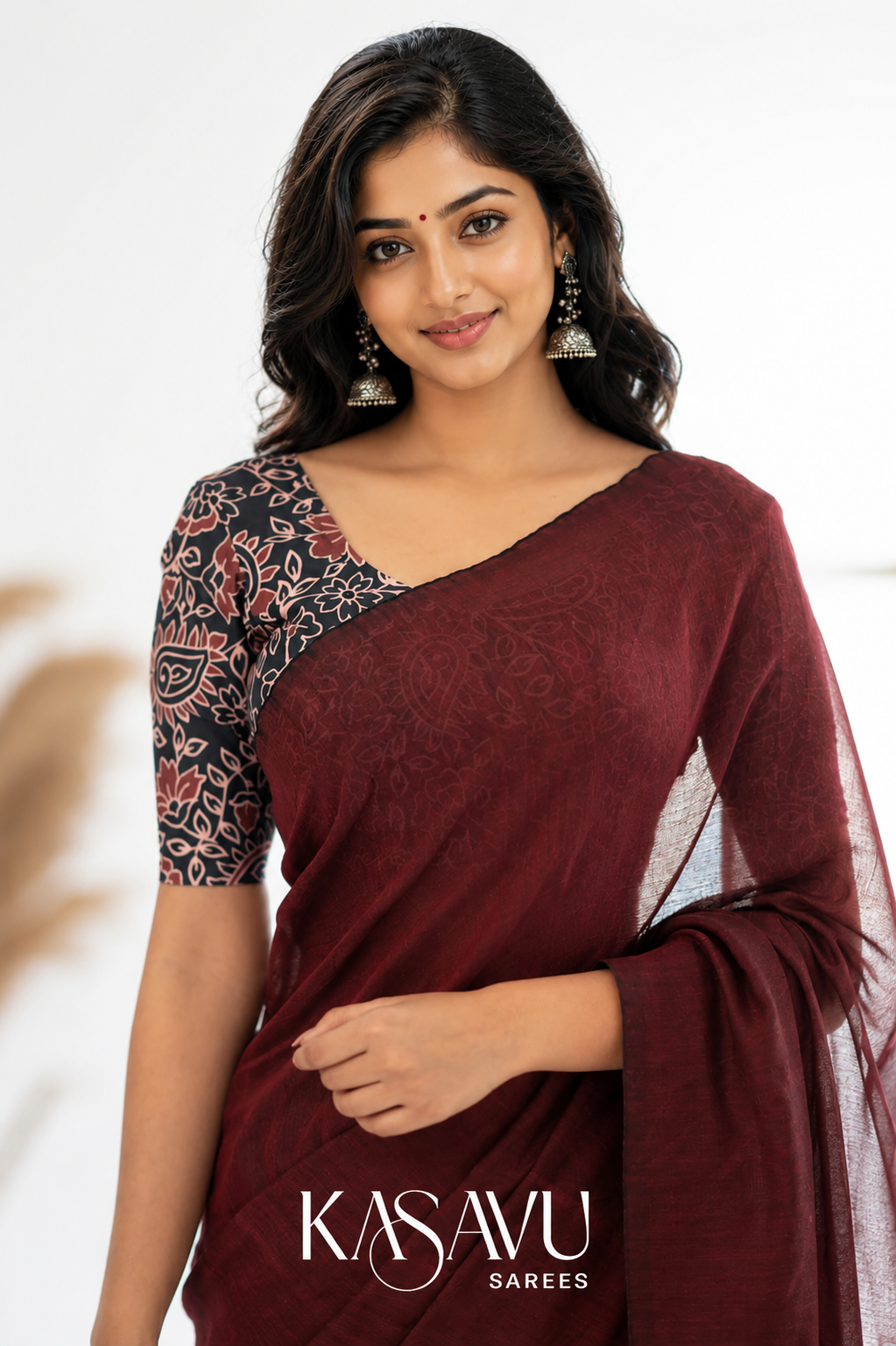 Kasavu Maroon Powerloom Cotton Saree