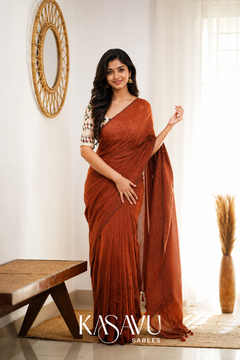 Kasavu Orange Powerloom Cotton Saree