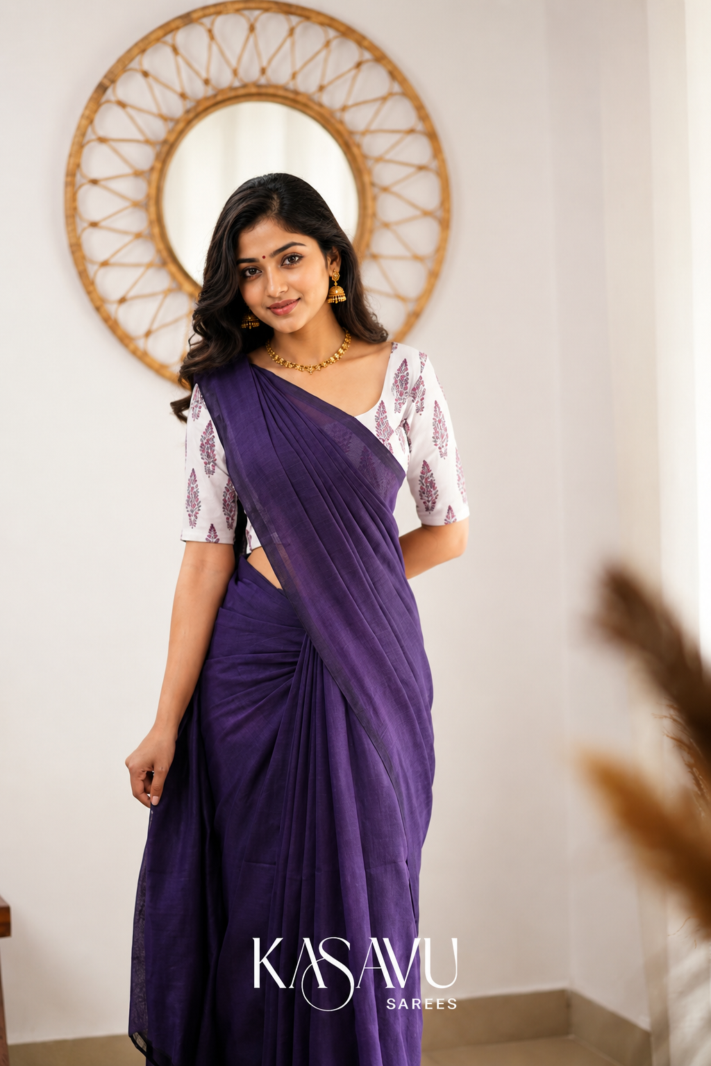 Kasavu Wine Powerloom Cotton Saree