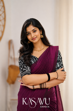 Kasavu Pink Powerloom Cotton Saree