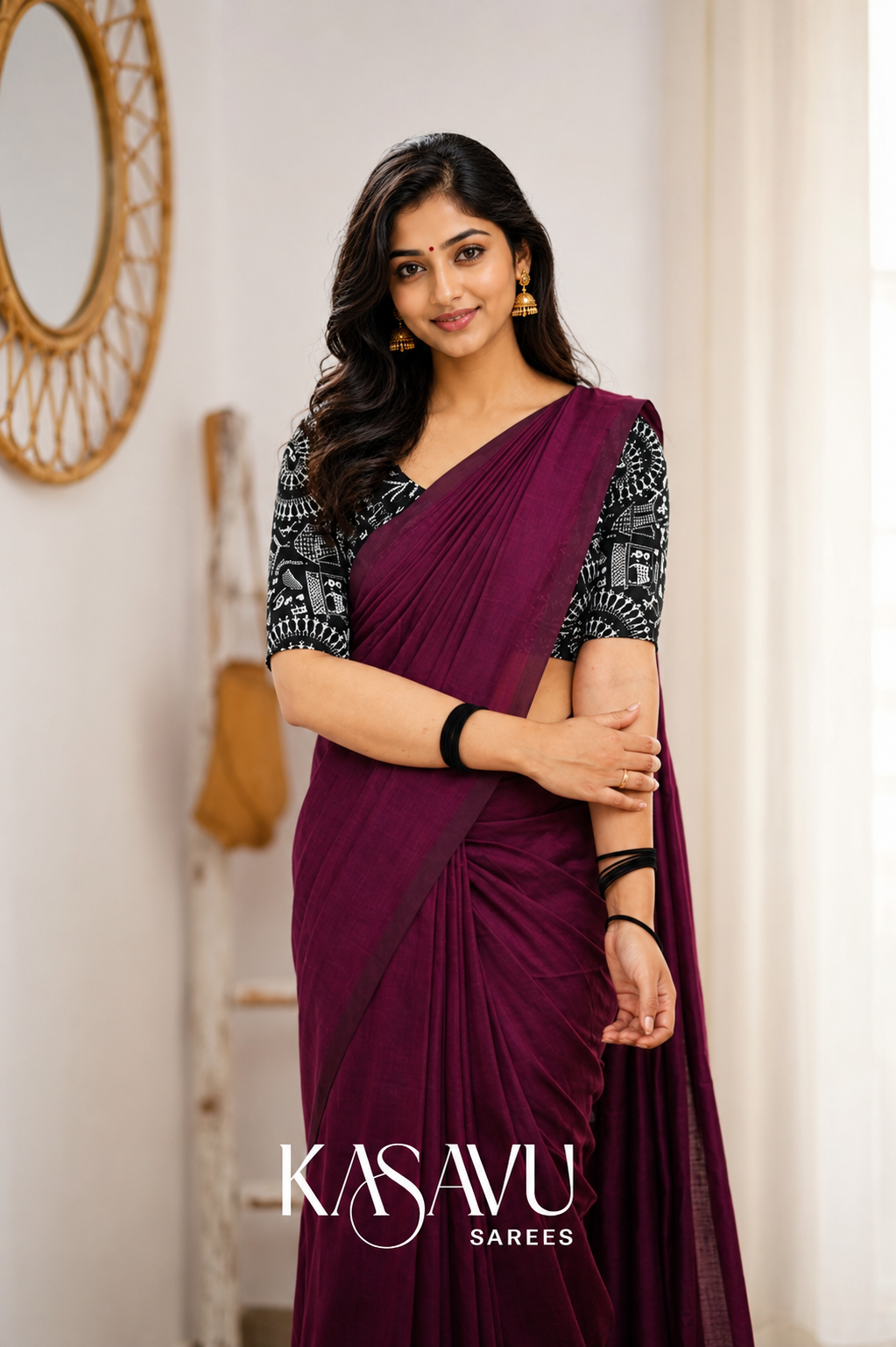 Kasavu Pink Powerloom Cotton Saree