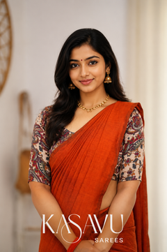 Kasavu Orange Powerloom Cotton Saree