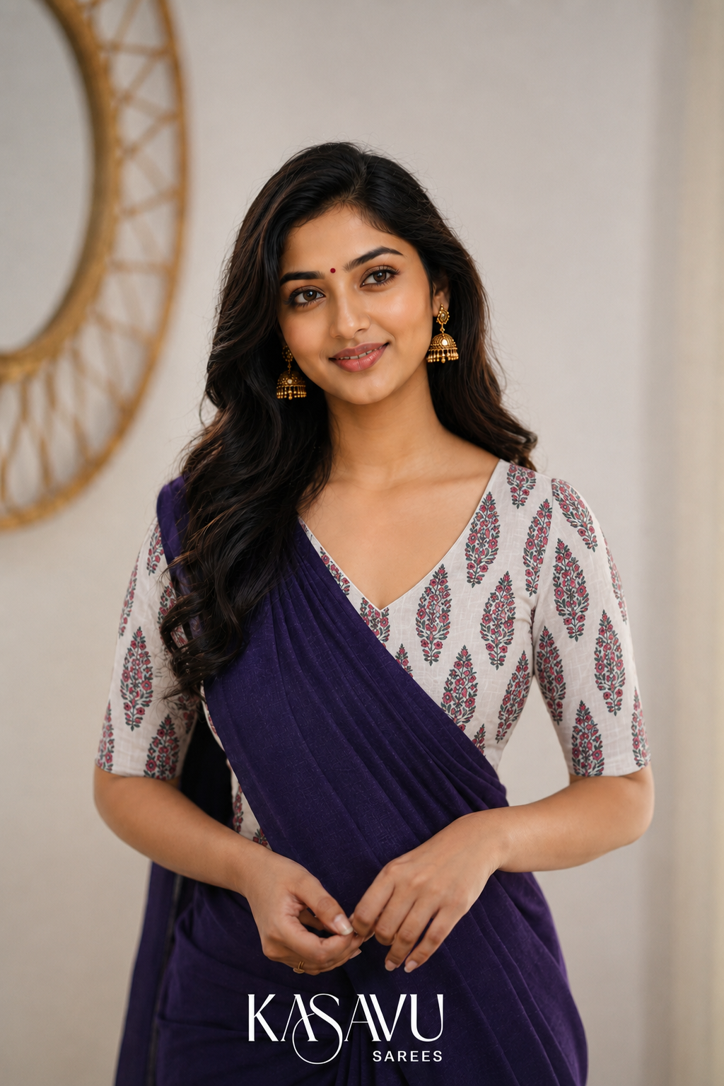 Kasavu Wine Powerloom Cotton Saree