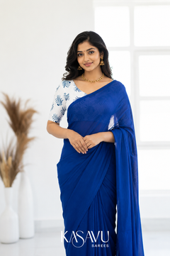 Kasavu Blue Powerloom Cotton Saree