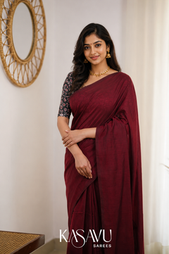 Kasavu Maroon Powerloom Cotton Saree