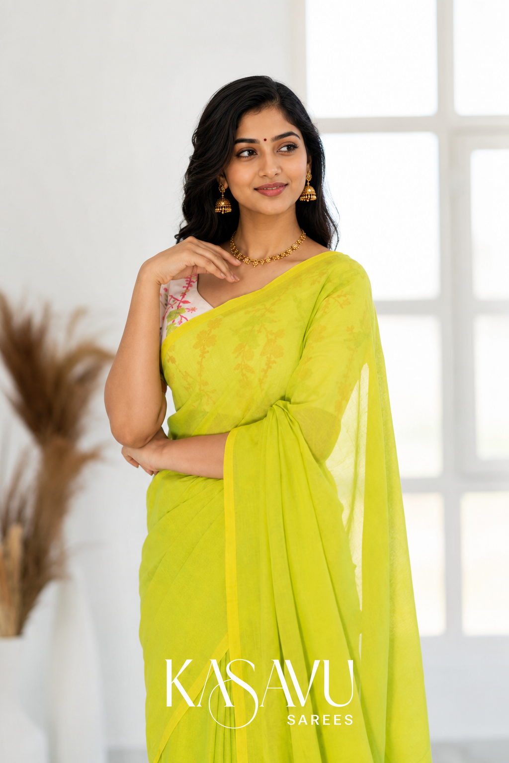 Kasavu Lamon Powerloom Cotton Saree