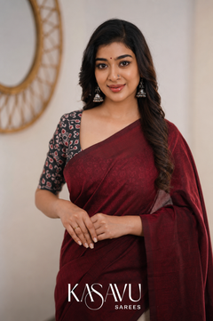 Kasavu Maroon Powerloom Cotton Saree
