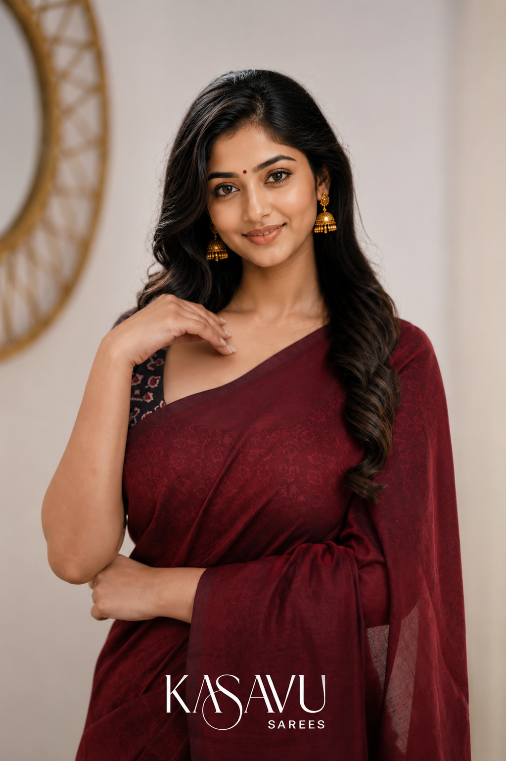Kasavu Maroon Powerloom Cotton Saree