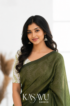 Kasavu Green Powerloom Cotton Saree