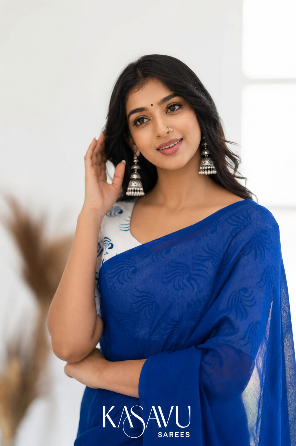Kasavu Blue Powerloom Cotton Saree