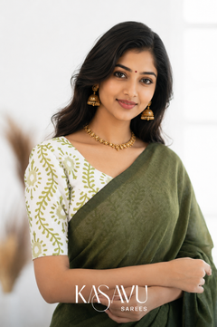 Kasavu Green Powerloom Cotton Saree