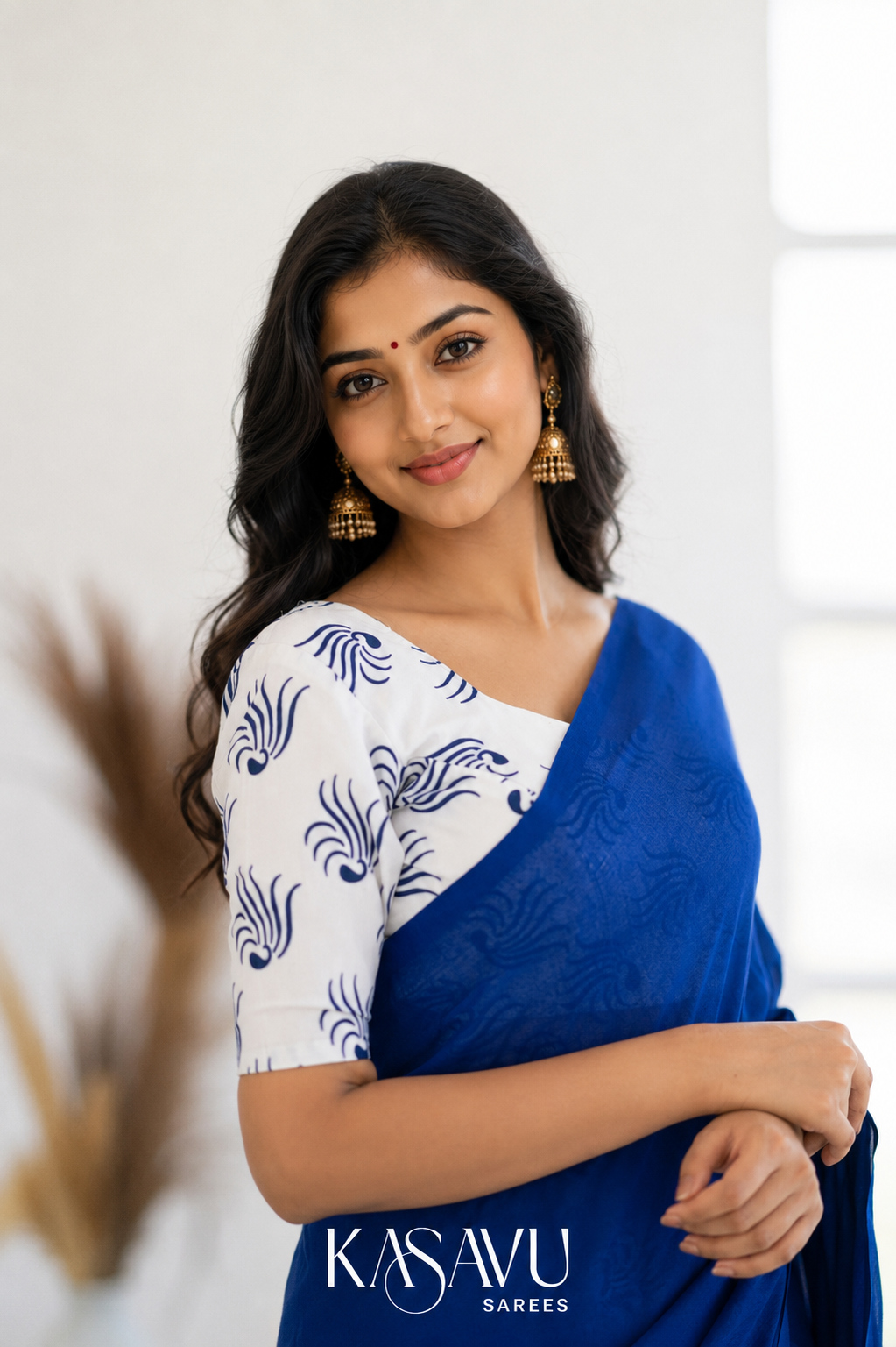 Kasavu Blue Powerloom Cotton Saree