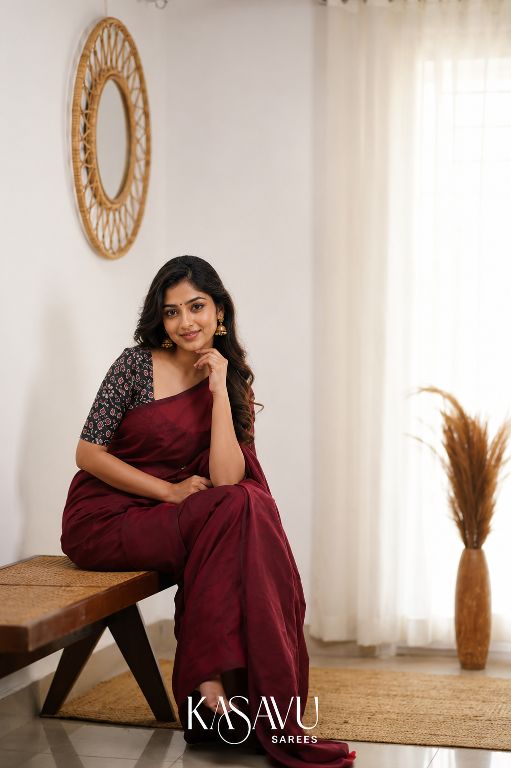 Kasavu Maroon Powerloom Cotton Saree
