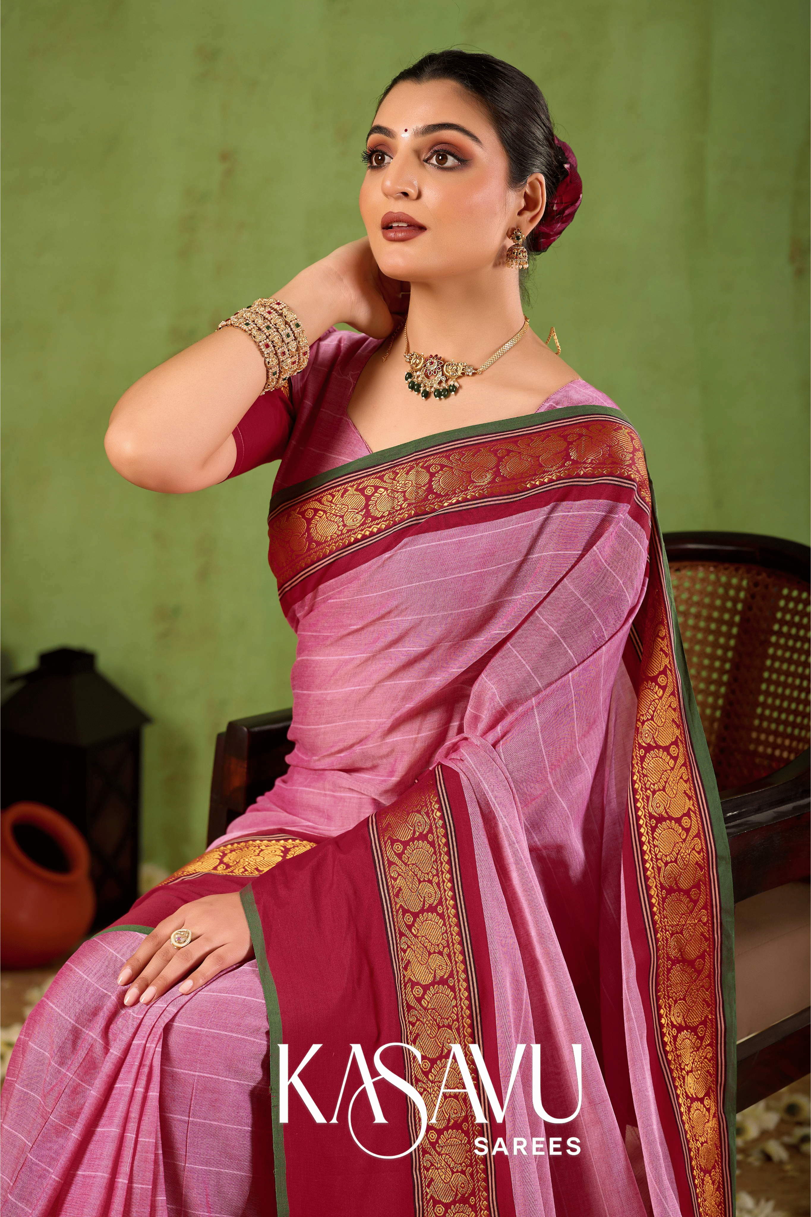 Kasavu Pink Narayanpet Cotton Saree