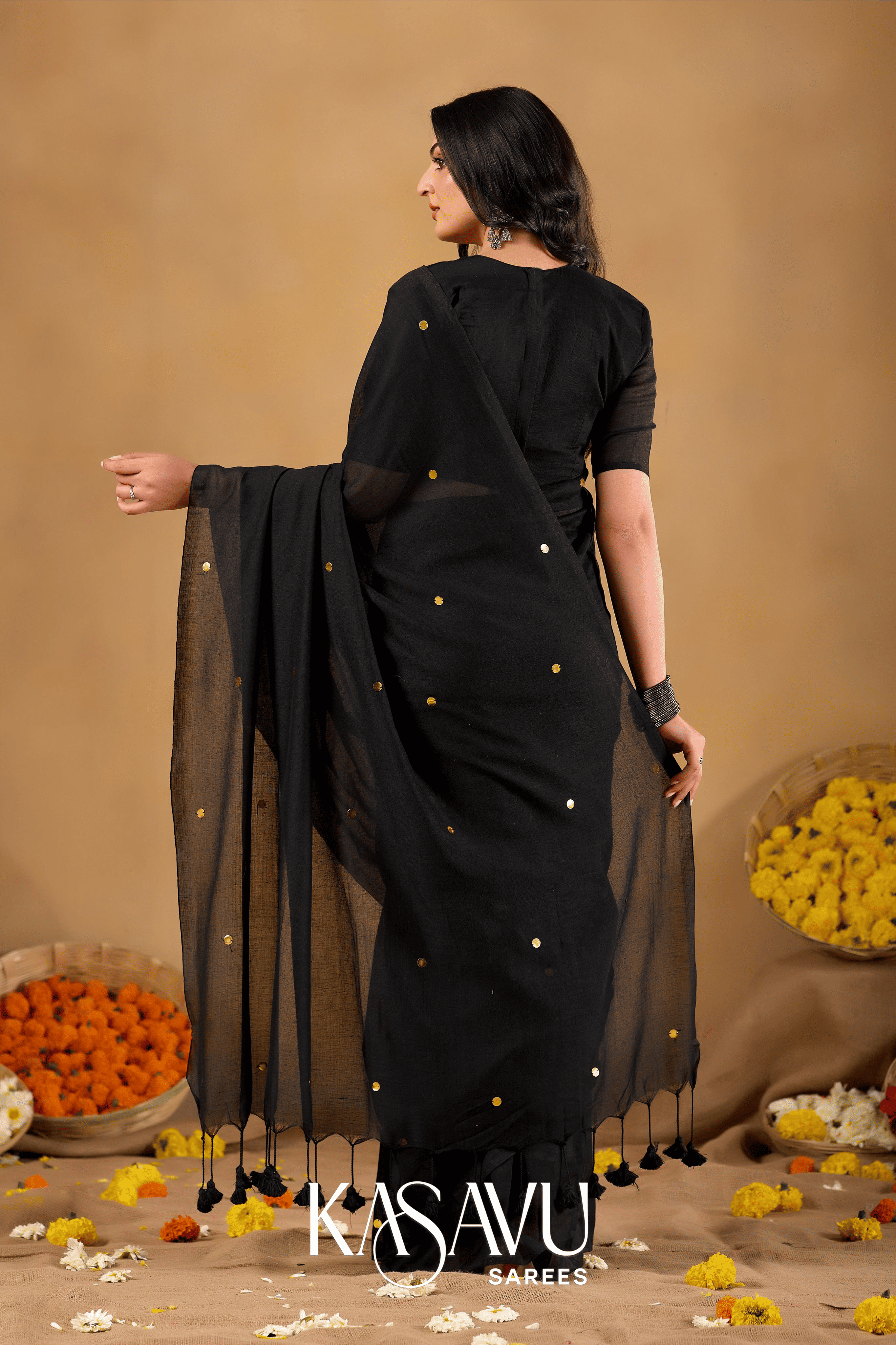 Kasavu Black Gini Cotton Saree