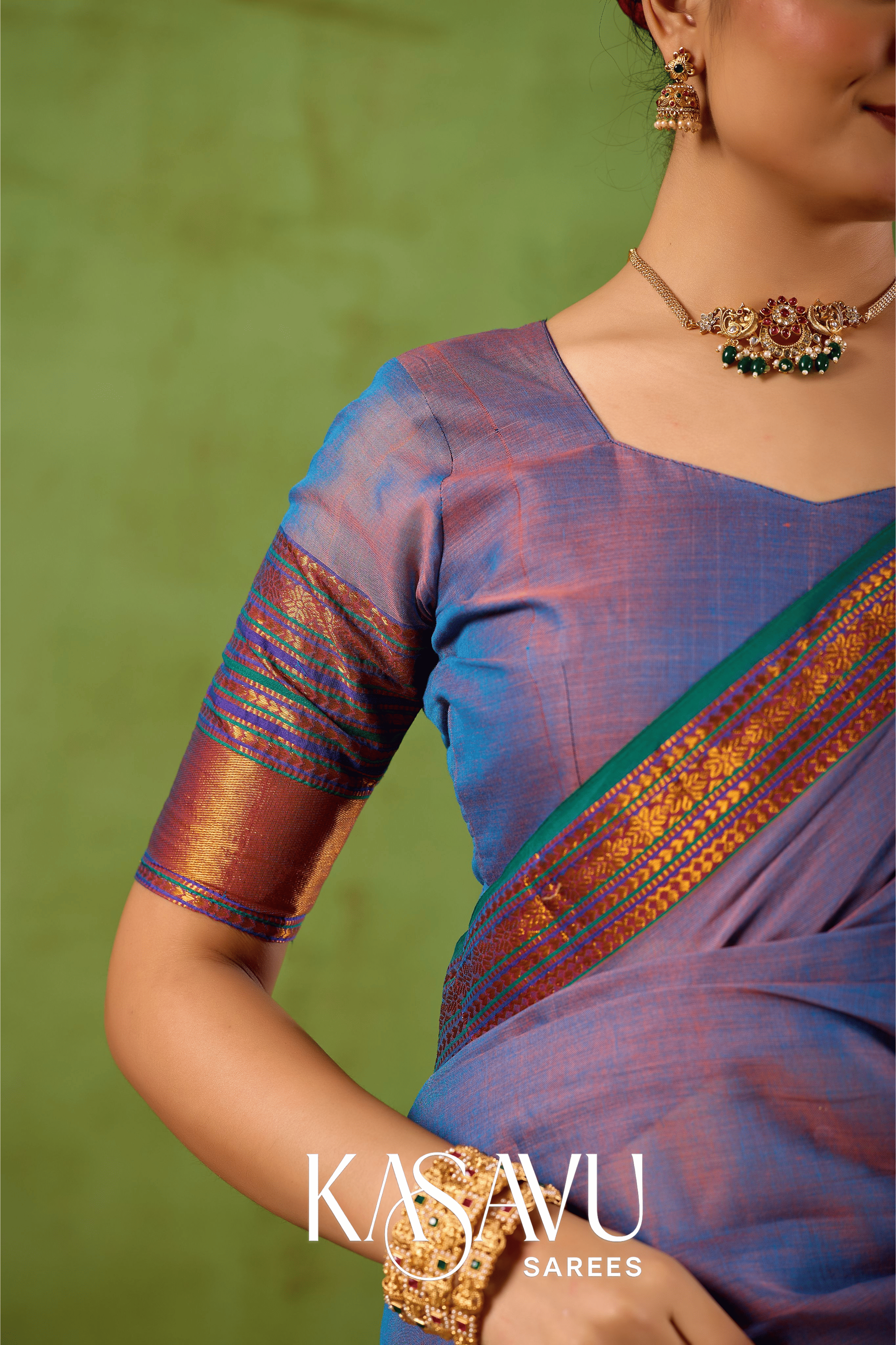 Kasavu Lavendar Narayanpet Cotton Saree
