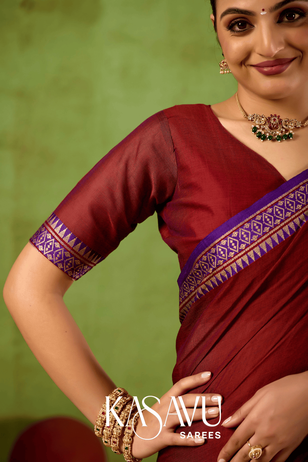 Kasavu Maroon Narayanpet Cotton Saree