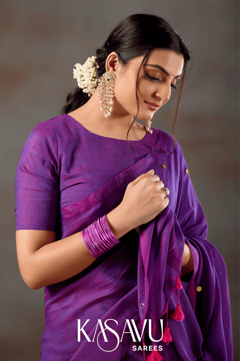 Kasavu Purpal Gini Cotton Saree