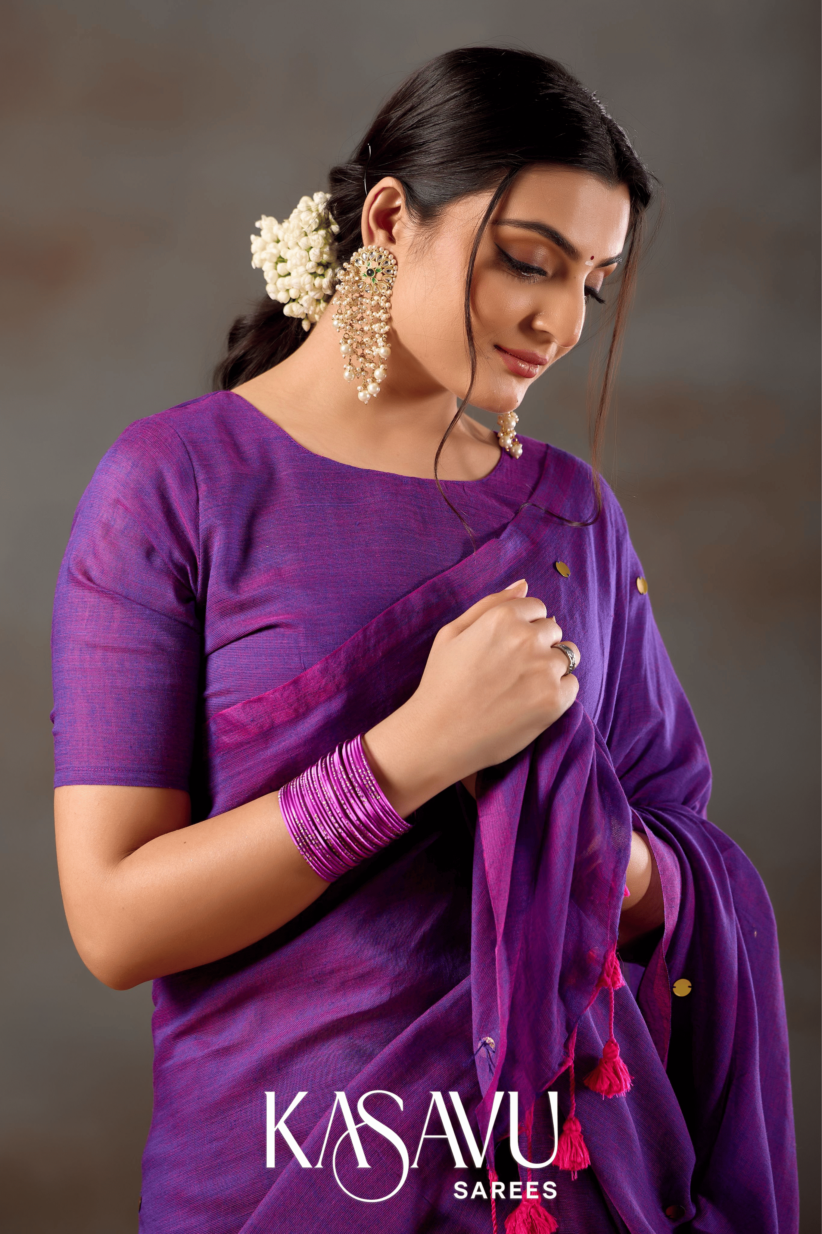 Kasavu Purpal Gini Cotton Saree