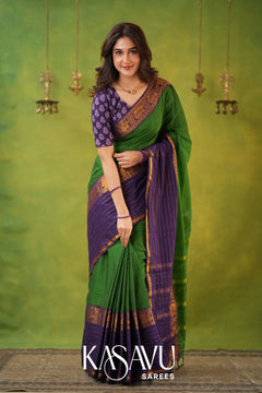 Kasavu Green Narayanpet Cotton Saree