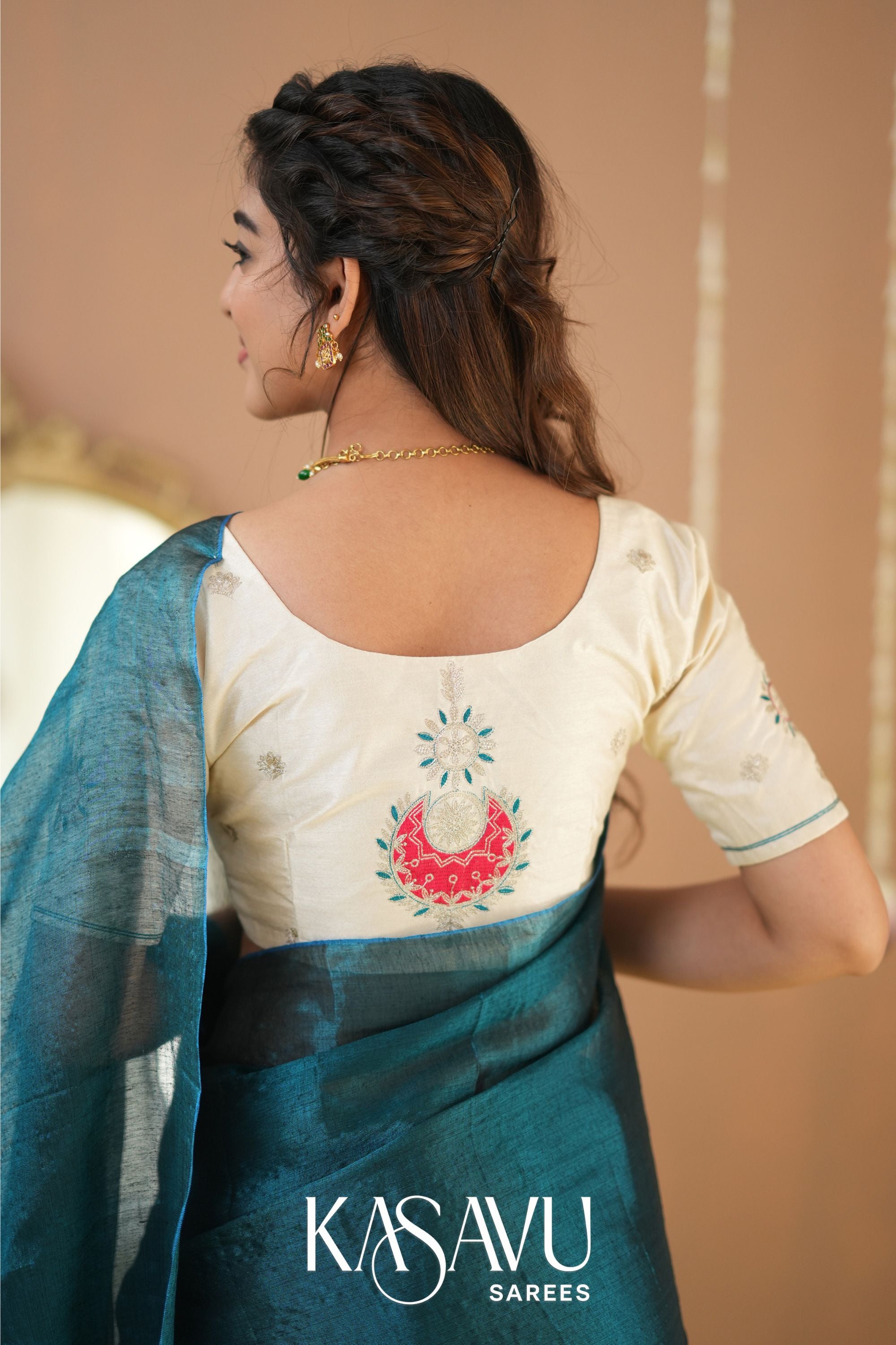 Kasavu Teal Green Tissue Cotten Saree