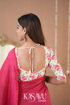 Kasavu Pink Stripe cotton Saree