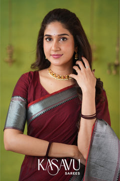 Kasavu Maroon Narayanpet Cotton Saree