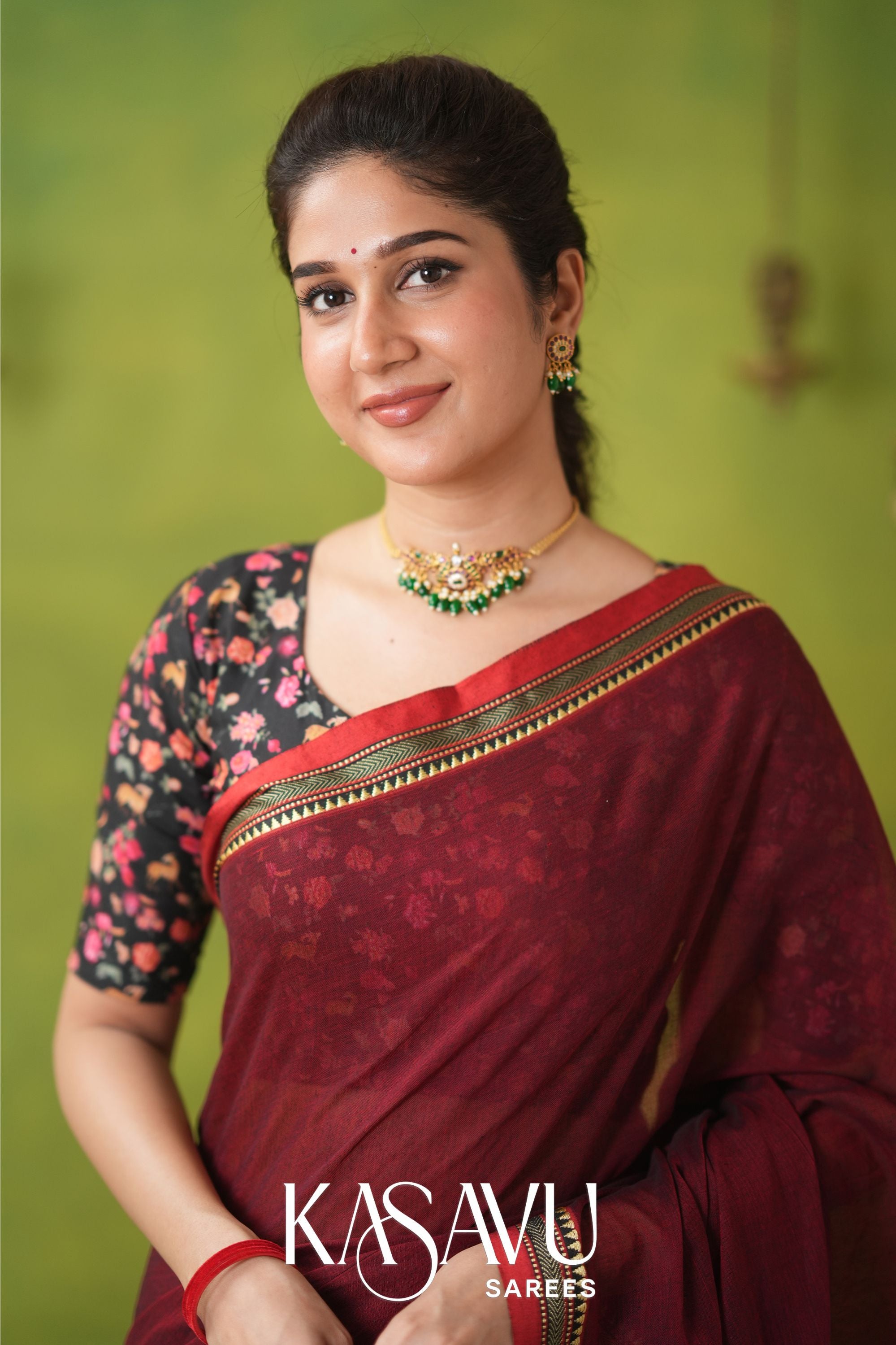 Kasavu Maroon Narayanpet Cotton Saree