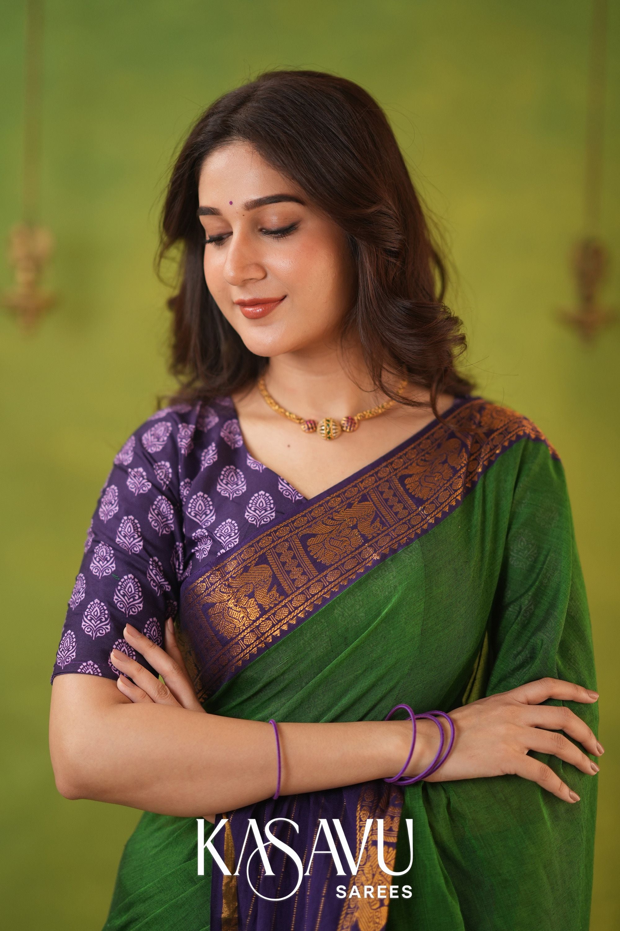 Kasavu Green Narayanpet Cotton Saree