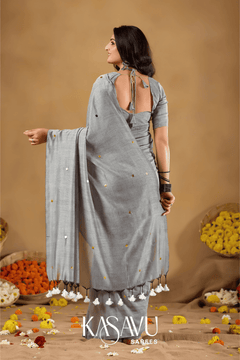 Kasavu Gray Gini Cotton Saree