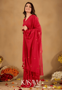 Kasavu Red Gini Cotton Saree