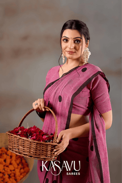 Kasavu Pink Powerloom Print Cotton Saree