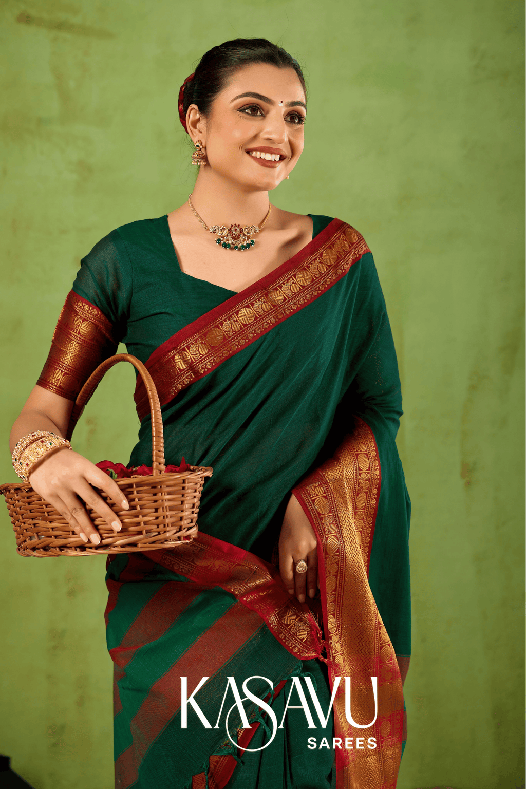 Kasavu Green Narayanpet Cotton Saree