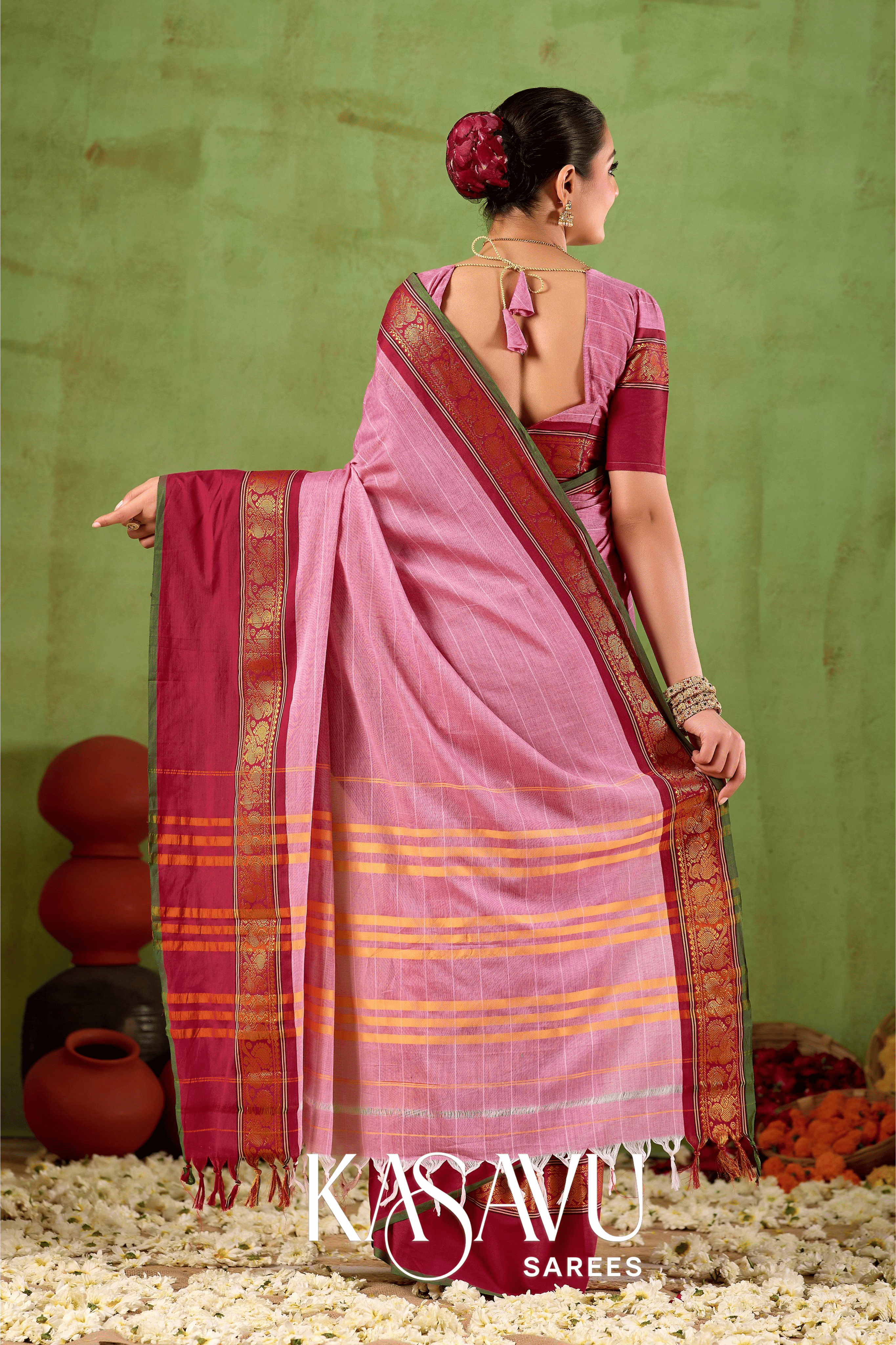 Kasavu Pink Narayanpet Cotton Saree