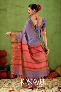 Kasavu Lavendar Narayanpet Cotton Saree