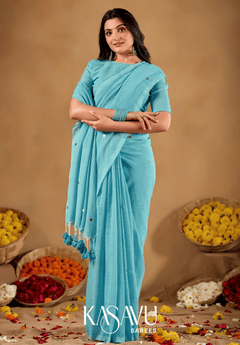 Kasavu Blue Gini Cotton Saree