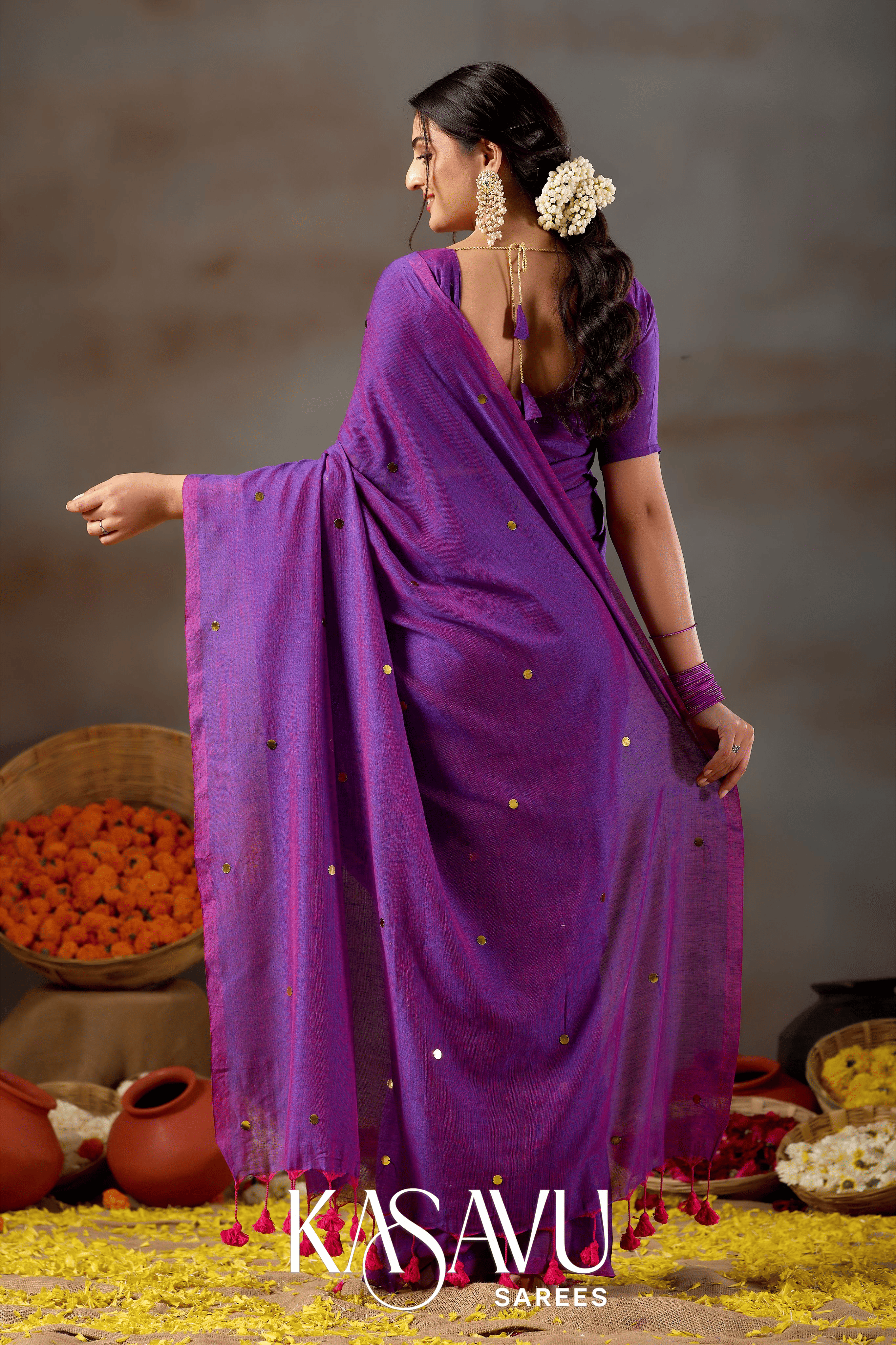 Kasavu Purpal Gini Cotton Saree